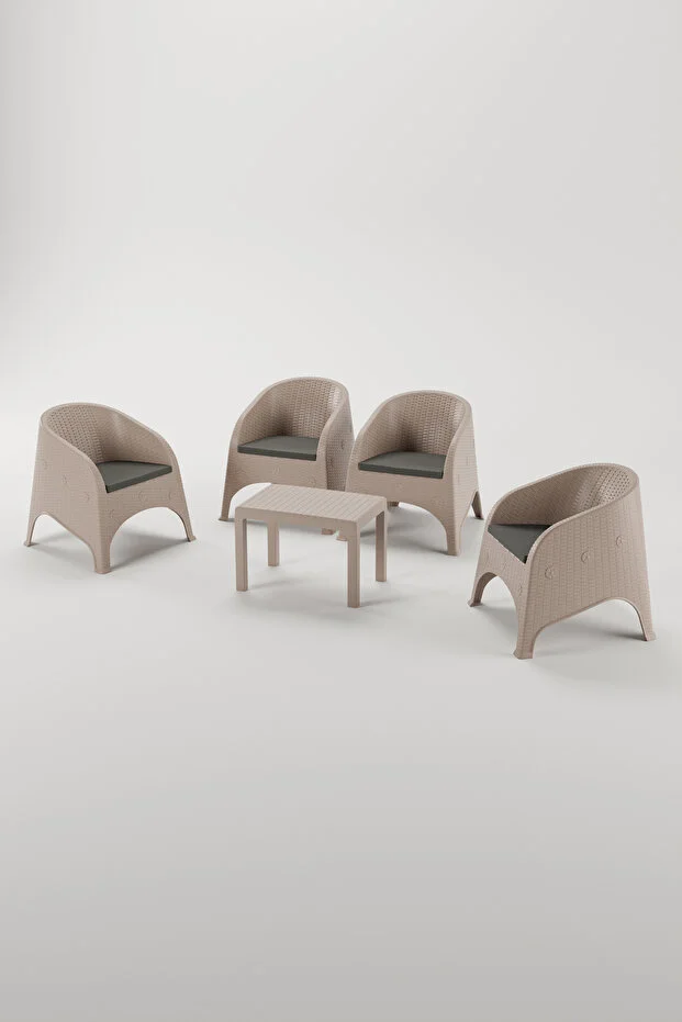 Olivia 4 Kişilik Minderli Raddan Oturma Grubu 40x60 Sehpalı Balkon Teras Bahçe Takımı